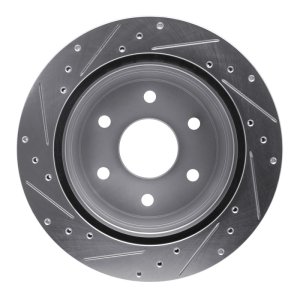 Cadillac Escalade Brake Rotor (1) - Rear Right - R1 Concepts - Drilled & Slotted - Silver - `00-`14